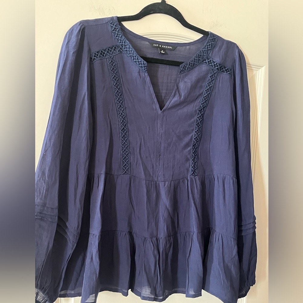 Zac & Rachel Women's Navy Blue Rayon Blend Boho Top Size Medium - Picture 8 of 13